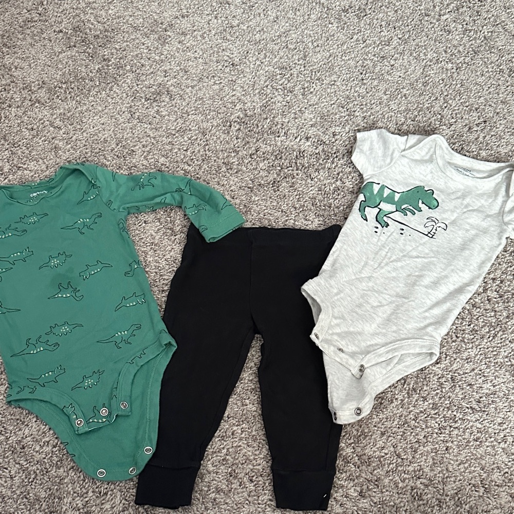 Carter's Green and Gray Dinosaur Bodysuit Set